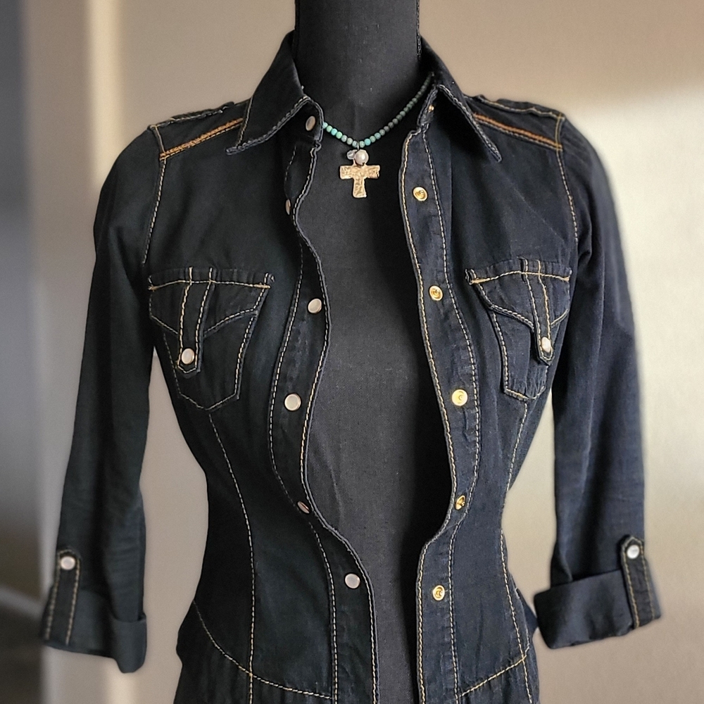 Baby Phat Dark Denim Jean Jacket with Contrast Stitching